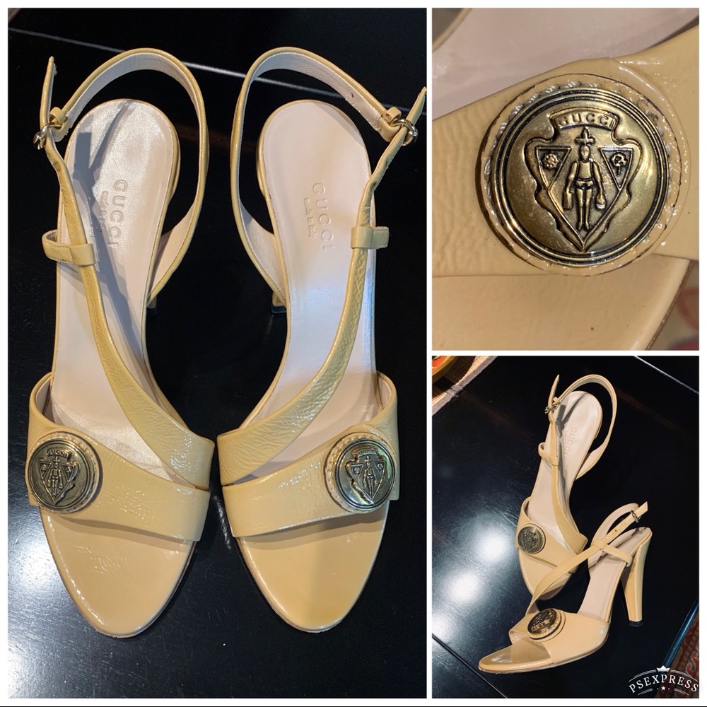 💙 GUCCI CREST GORG SANDALS RARE EUC Size 7 NUDE💙